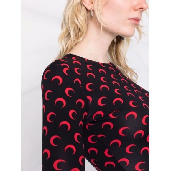 MARINE SERRE CRESCENT MOON-PRINT JERSEY TOP - BLACK - Picture 2 of 6
